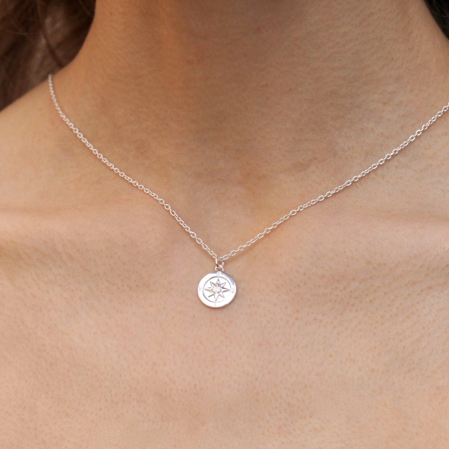 Sterling Silver Compass Coin Necklace