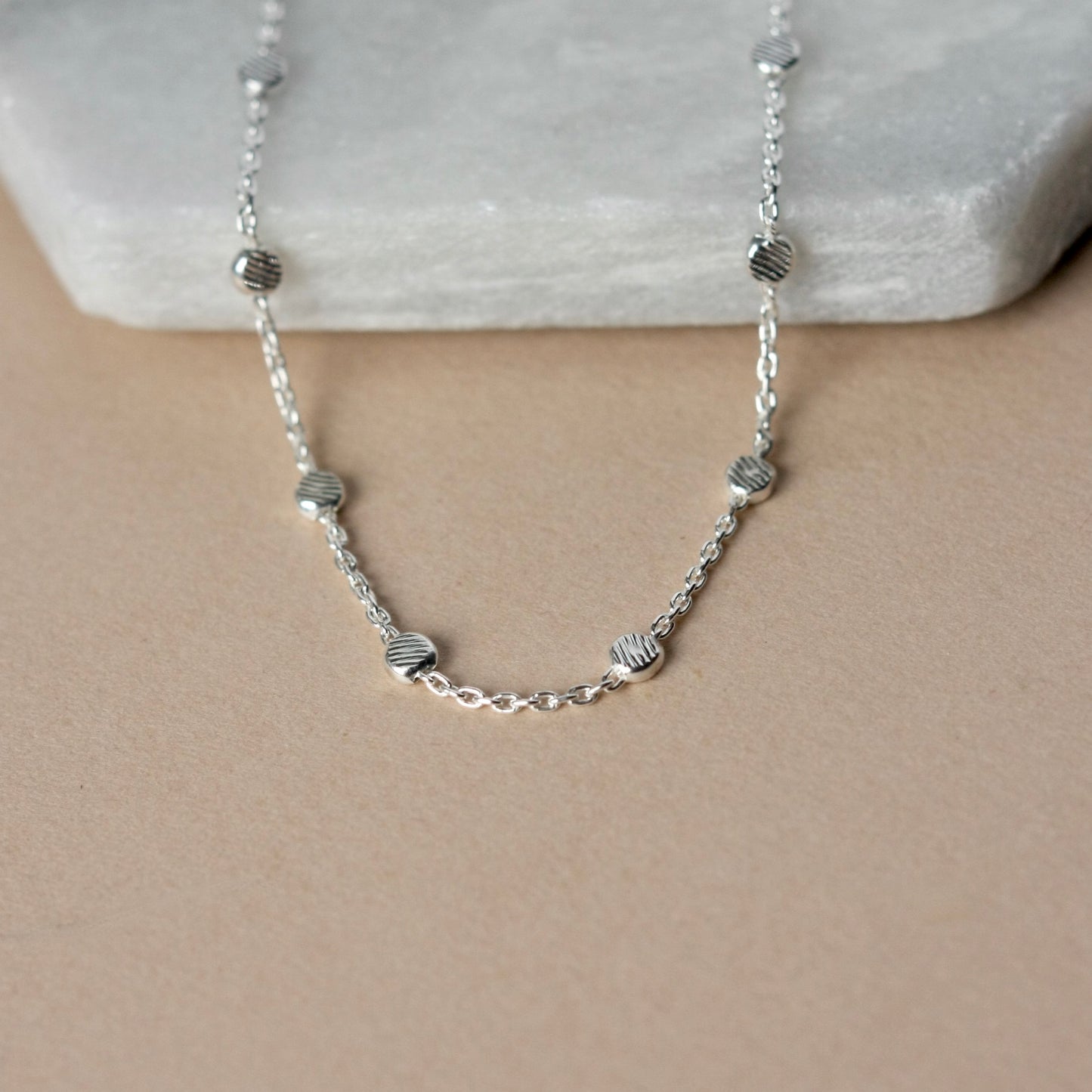 Dainty Minimalist Beaded Sterling Silver Chain Necklace