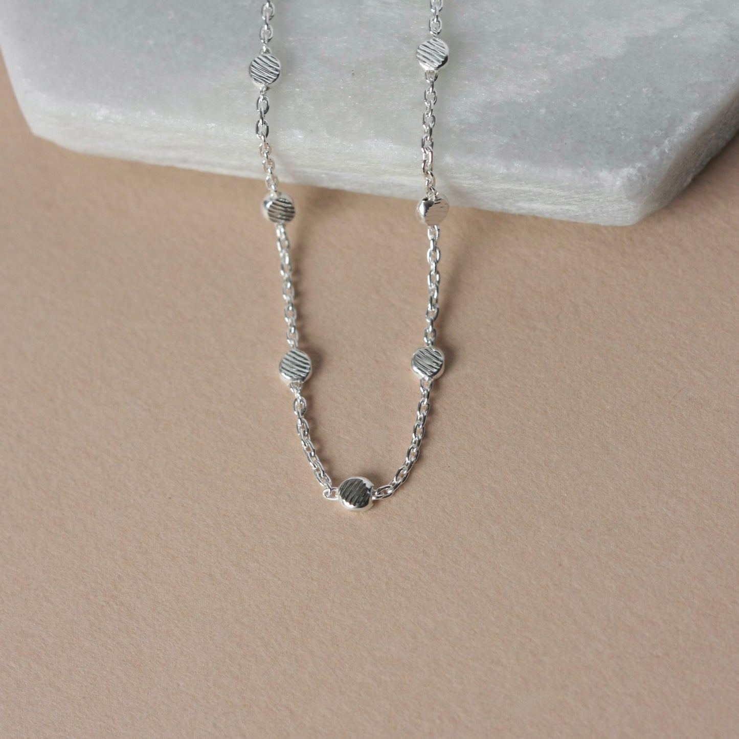 Dainty Minimalist Beaded Sterling Silver Chain Necklace