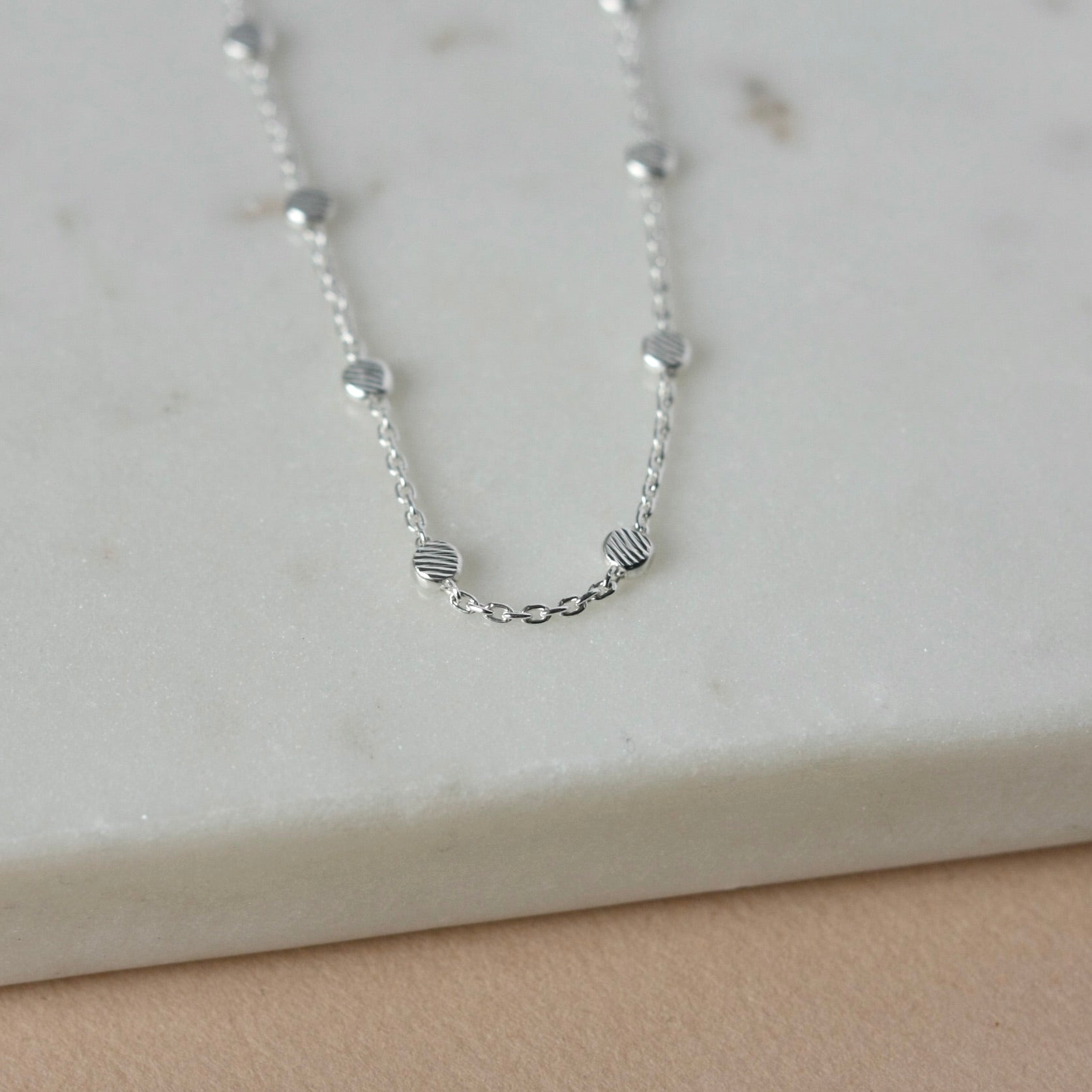 Dainty Minimalist Beaded Sterling Silver Chain Necklace