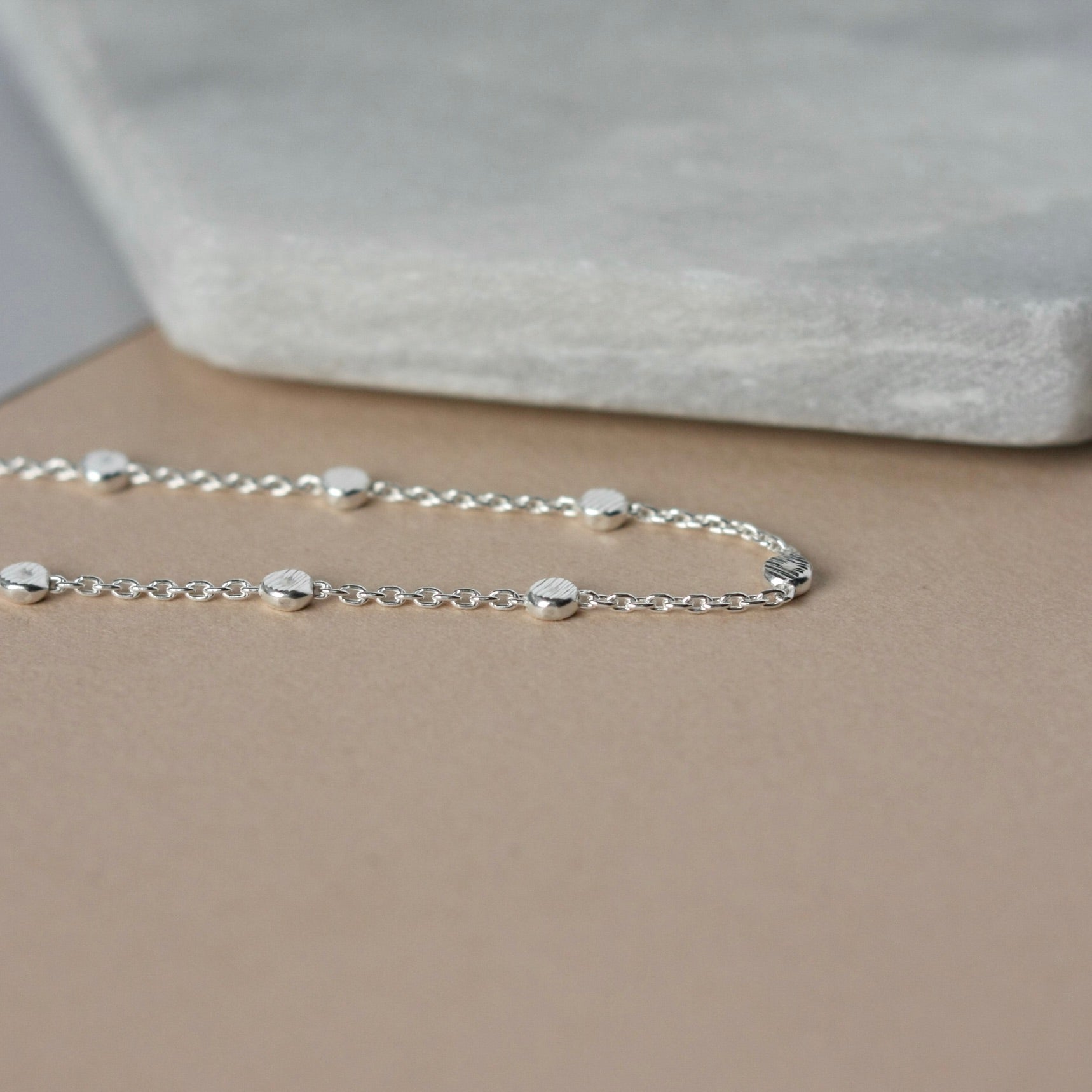 Dainty Minimalist Beaded Sterling Silver Chain Necklace