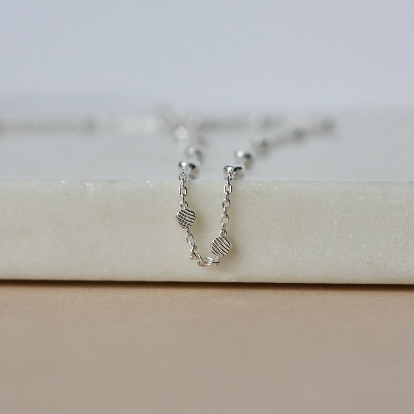 Dainty Minimalist Beaded Sterling Silver Chain Necklace