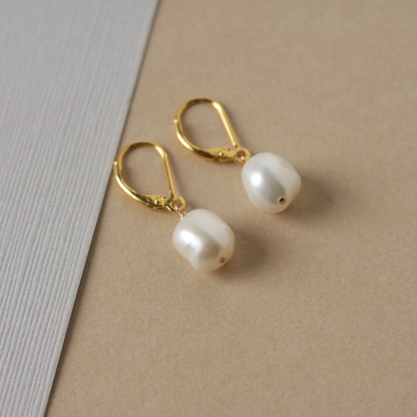Gold Baroque Pearl Lever Back Earrings