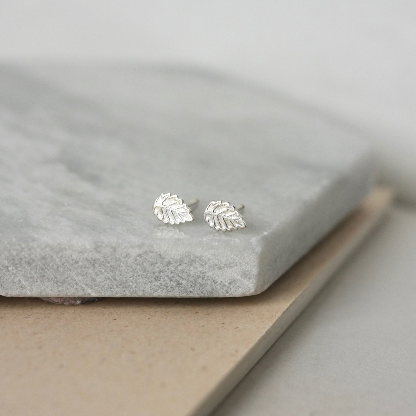 Tiny Sterling Silver Leaf Stud Earrings