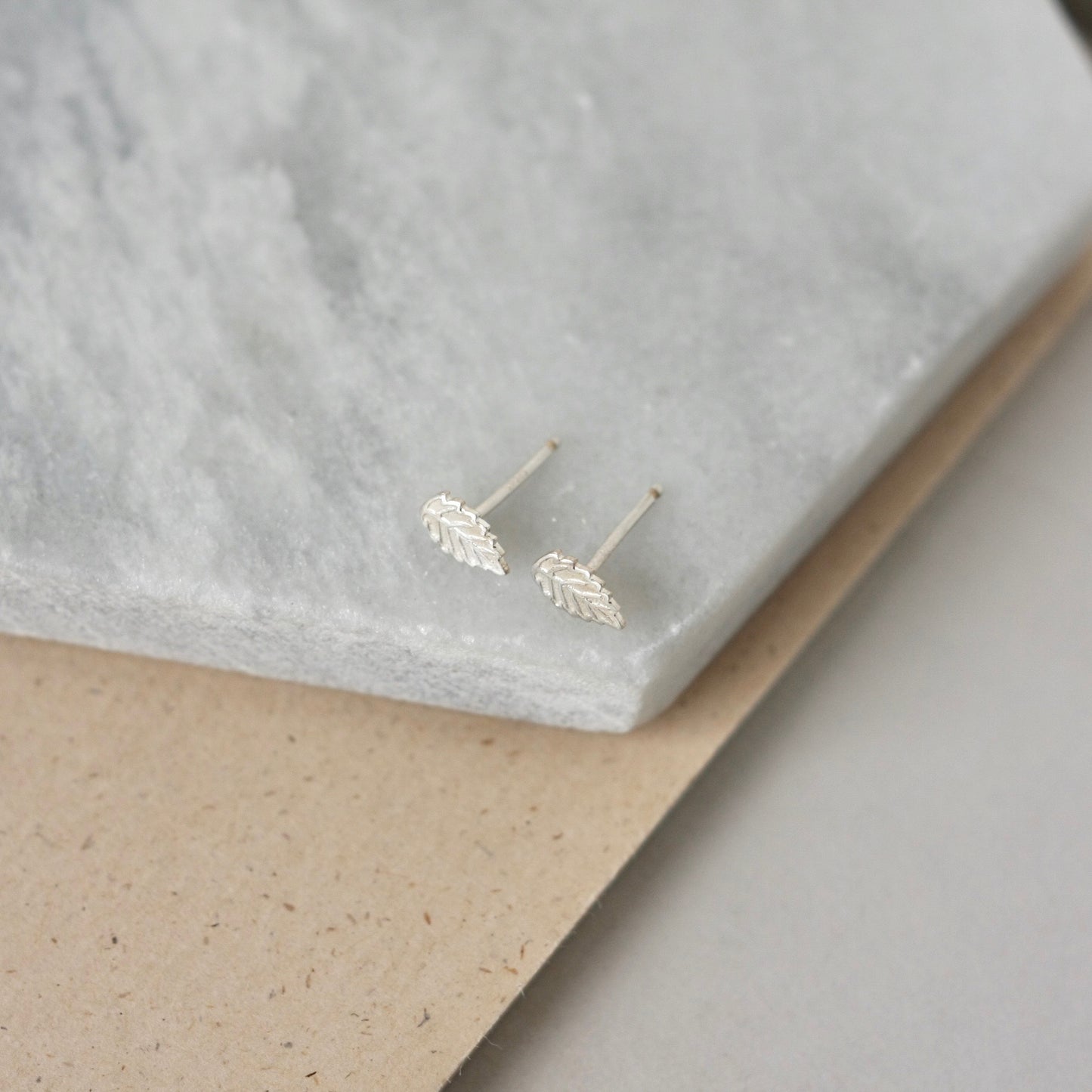 Tiny Sterling Silver Leaf Stud Earrings