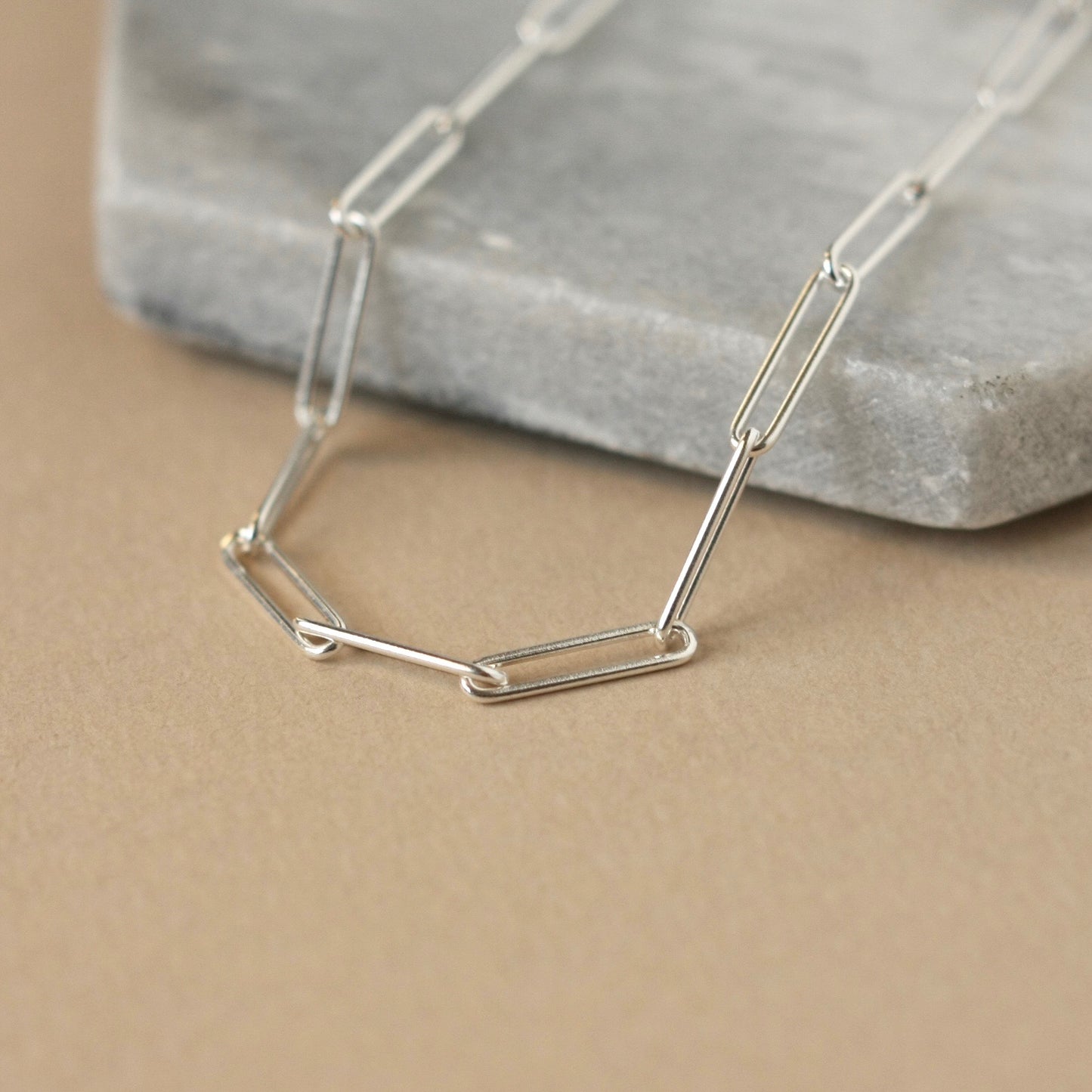Silver Paper Clip Chain Necklace