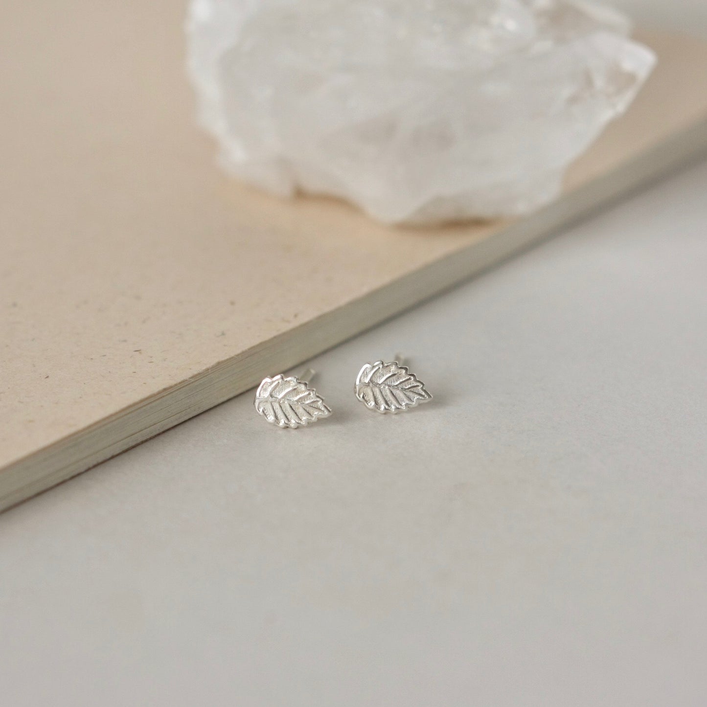 Tiny Sterling Silver Leaf Stud Earrings