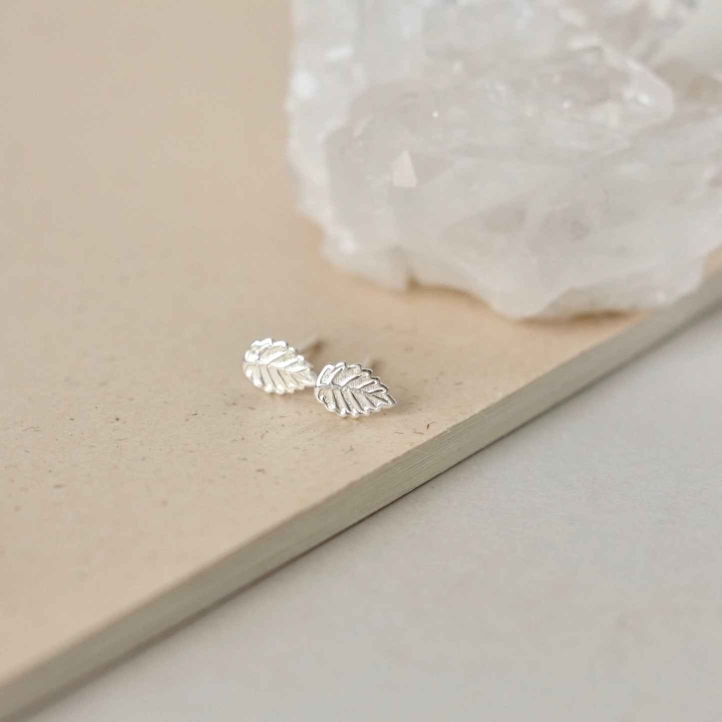 Tiny Sterling Silver Leaf Stud Earrings
