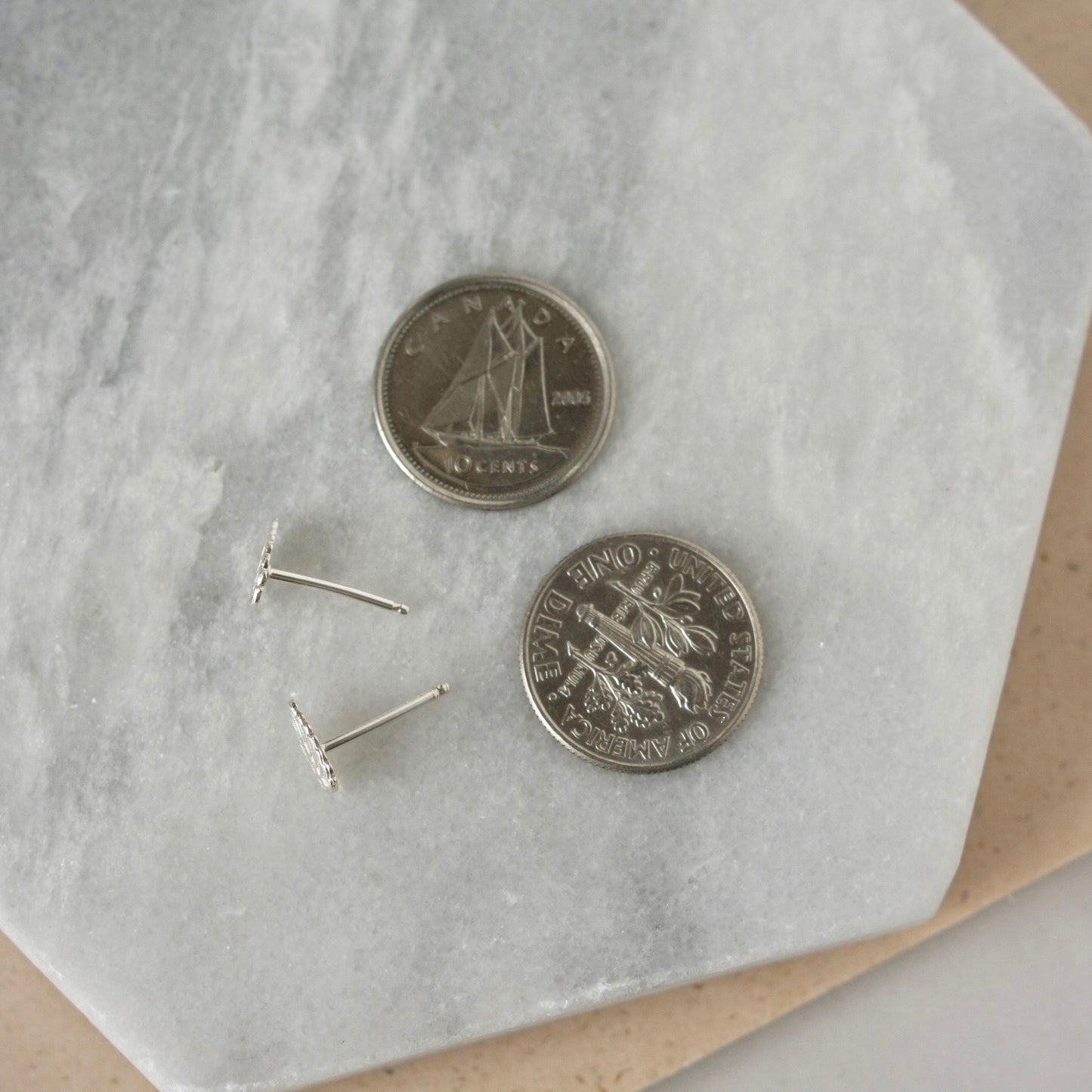 Tiny Sterling Silver Leaf Stud Earrings