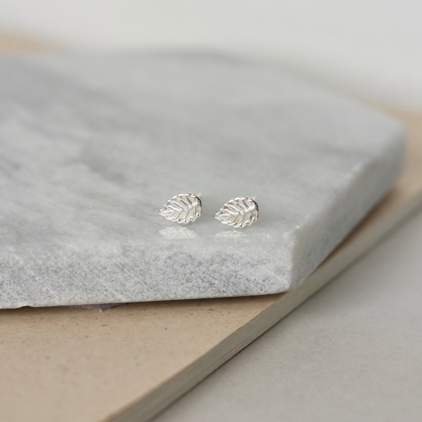 Tiny Sterling Silver Leaf Stud Earrings