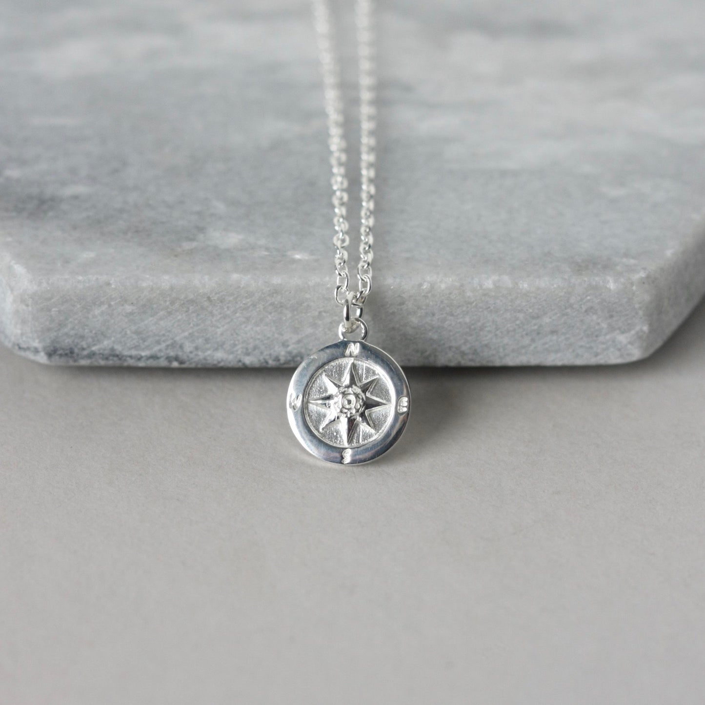 Sterling Silver Compass Coin Necklace