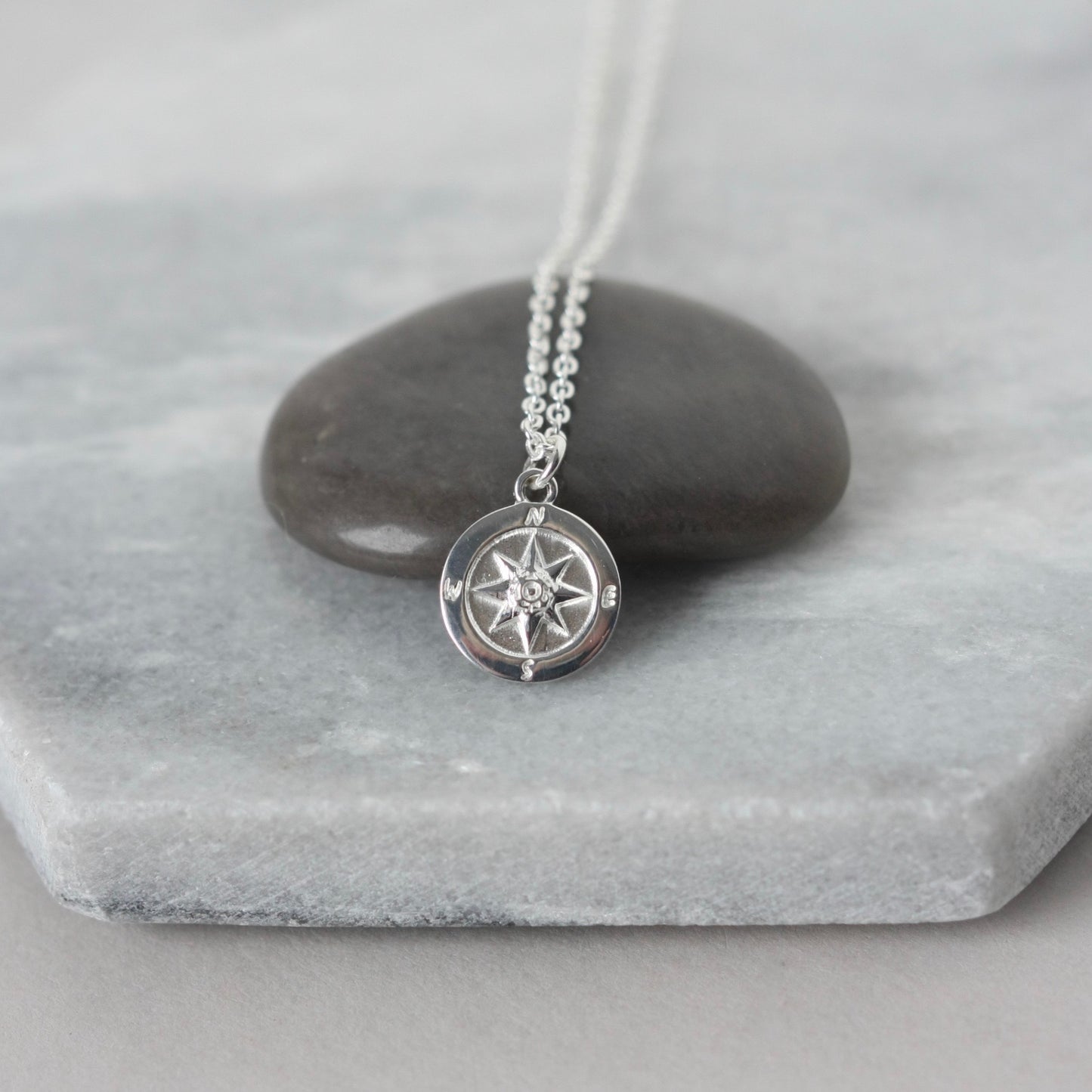 Sterling Silver Compass Coin Necklace