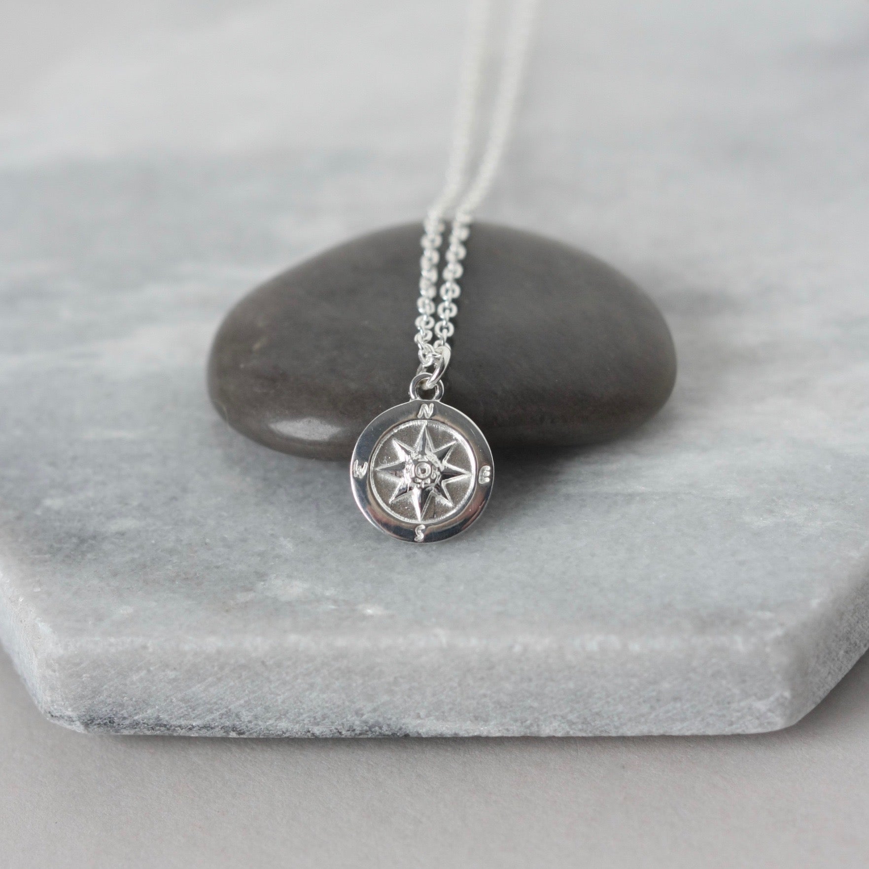 Sterling Silver Compass Coin Necklace