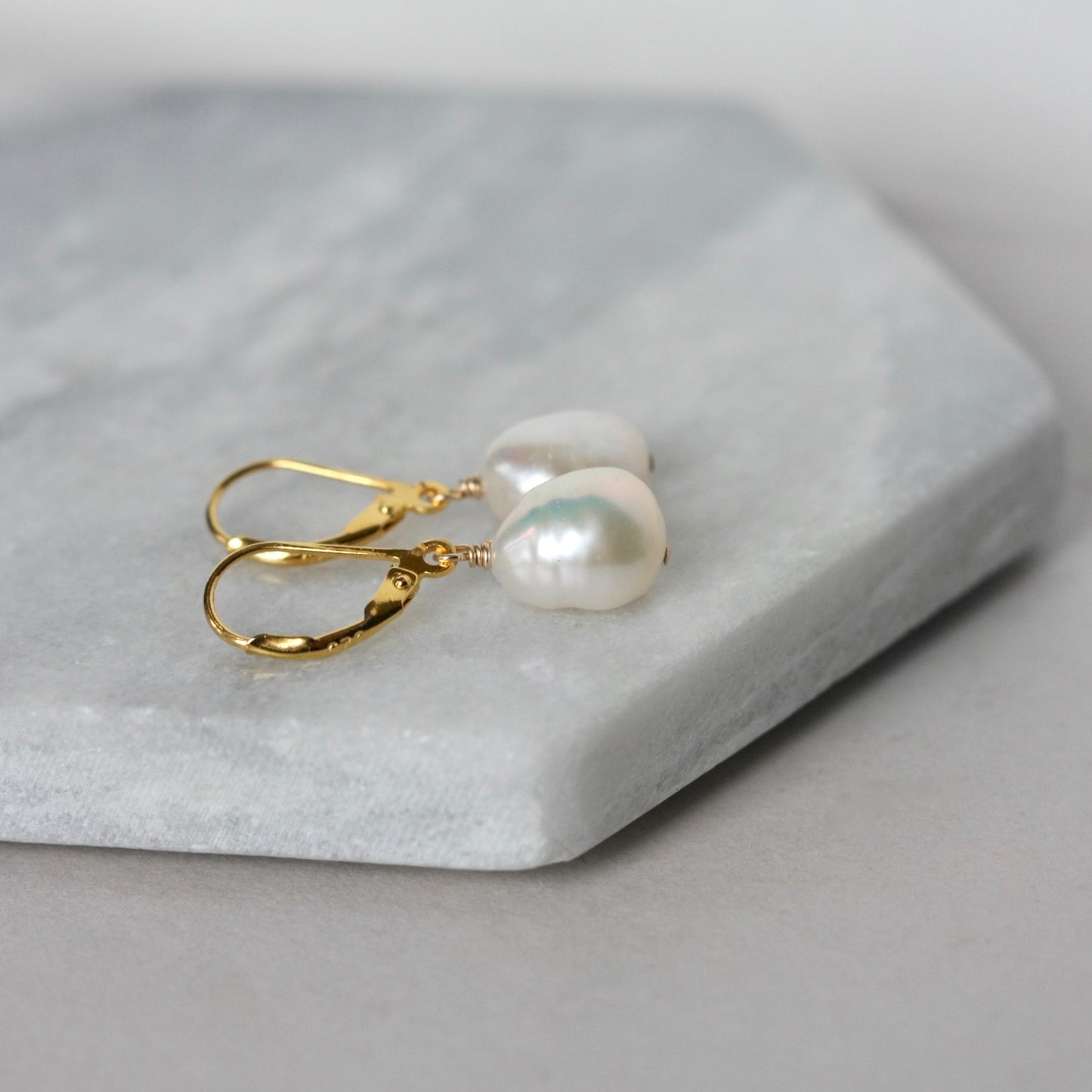 Gold Baroque Pearl Lever Back Earrings