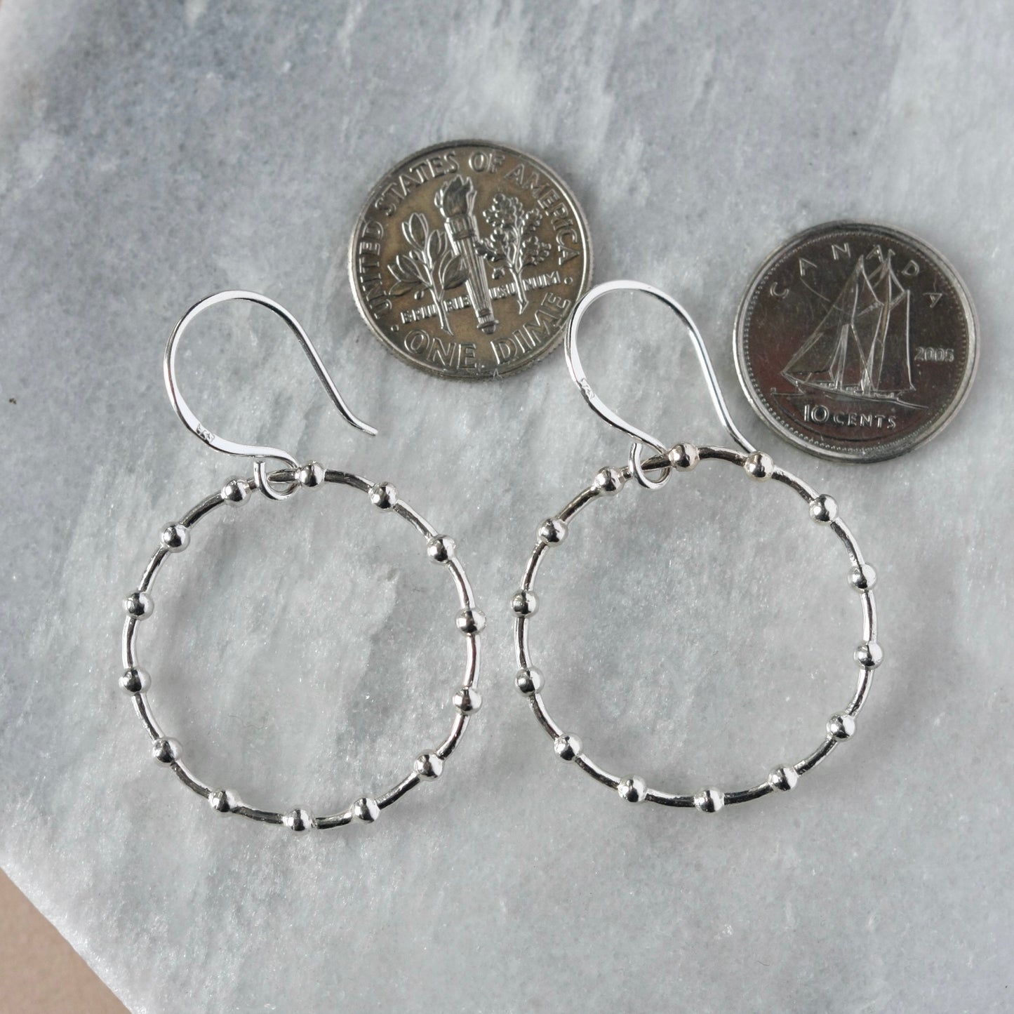 Geometric Sterling Silver Beaded Hoop Earrings