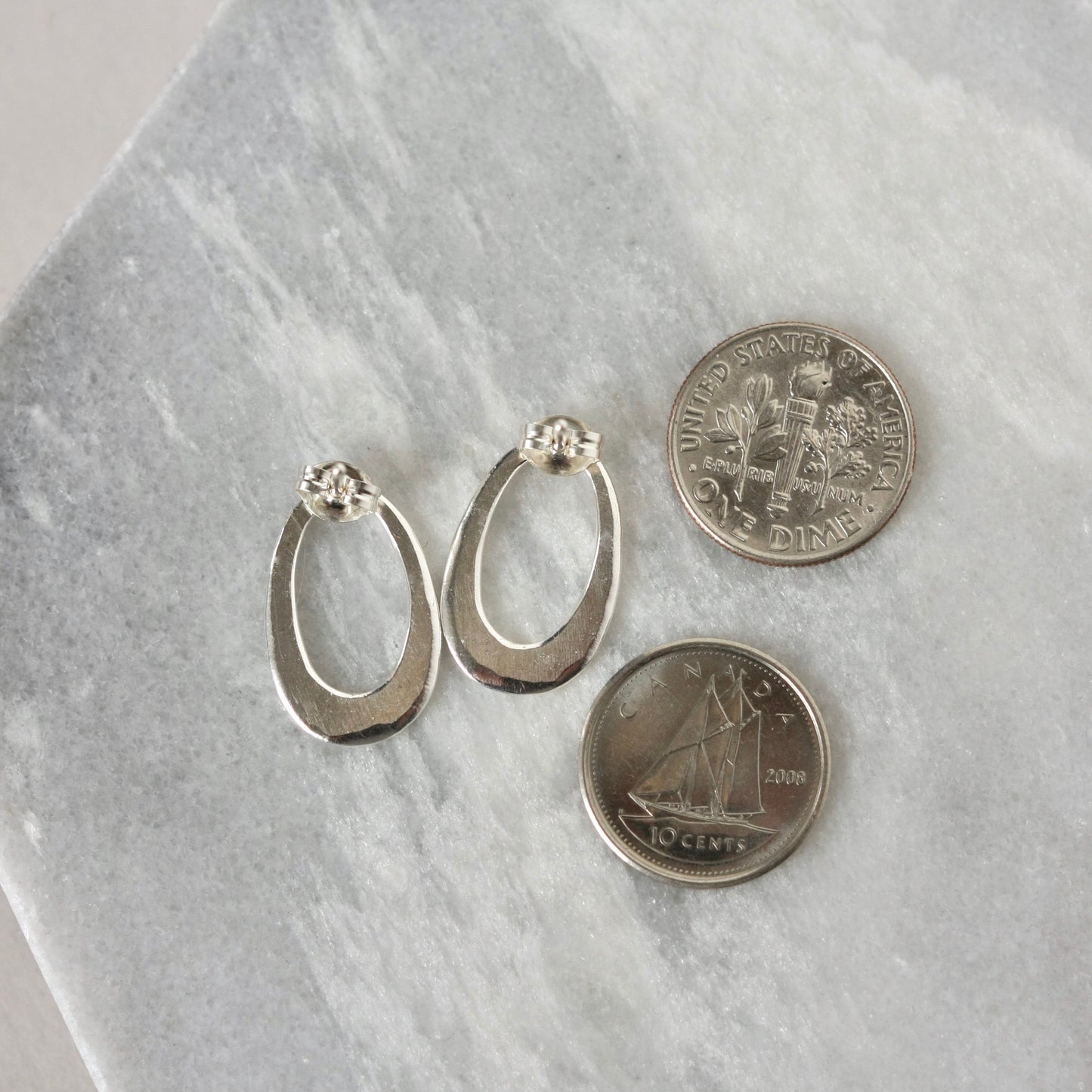 Hammered Sterling Silver Oval Stud Earrings