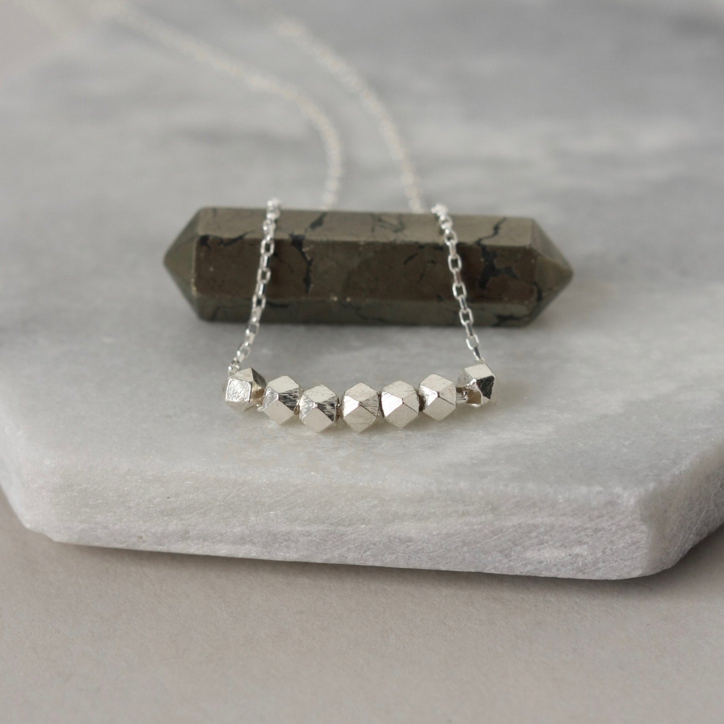 Sterling Silver Faceted Nugget Necklace