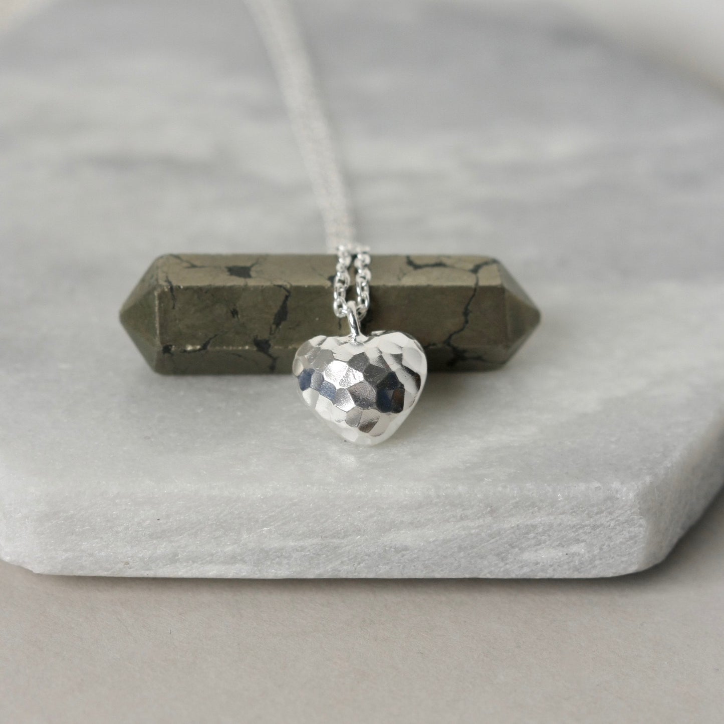 Silver Hammered 3D Heart Necklace