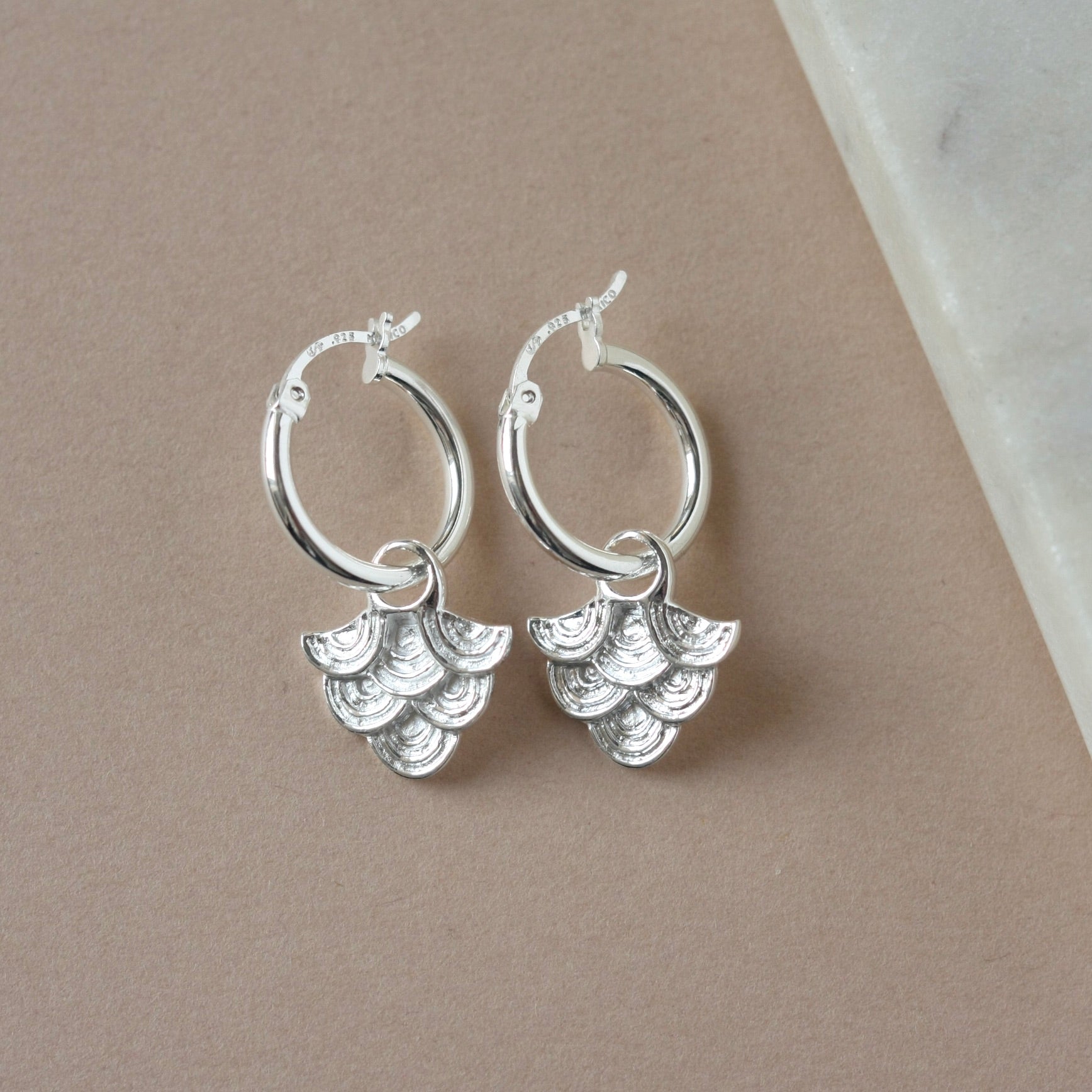 Sterling Silver Small Art Deco Hoop Earrings
