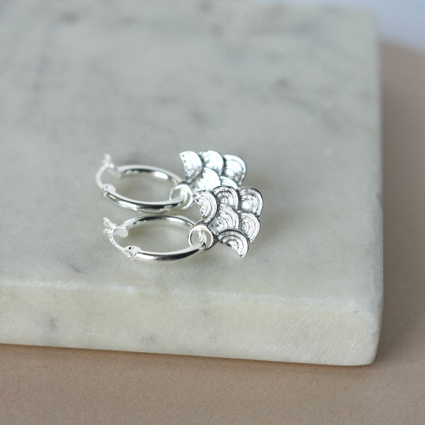 Sterling Silver Small Art Deco Hoop Earrings