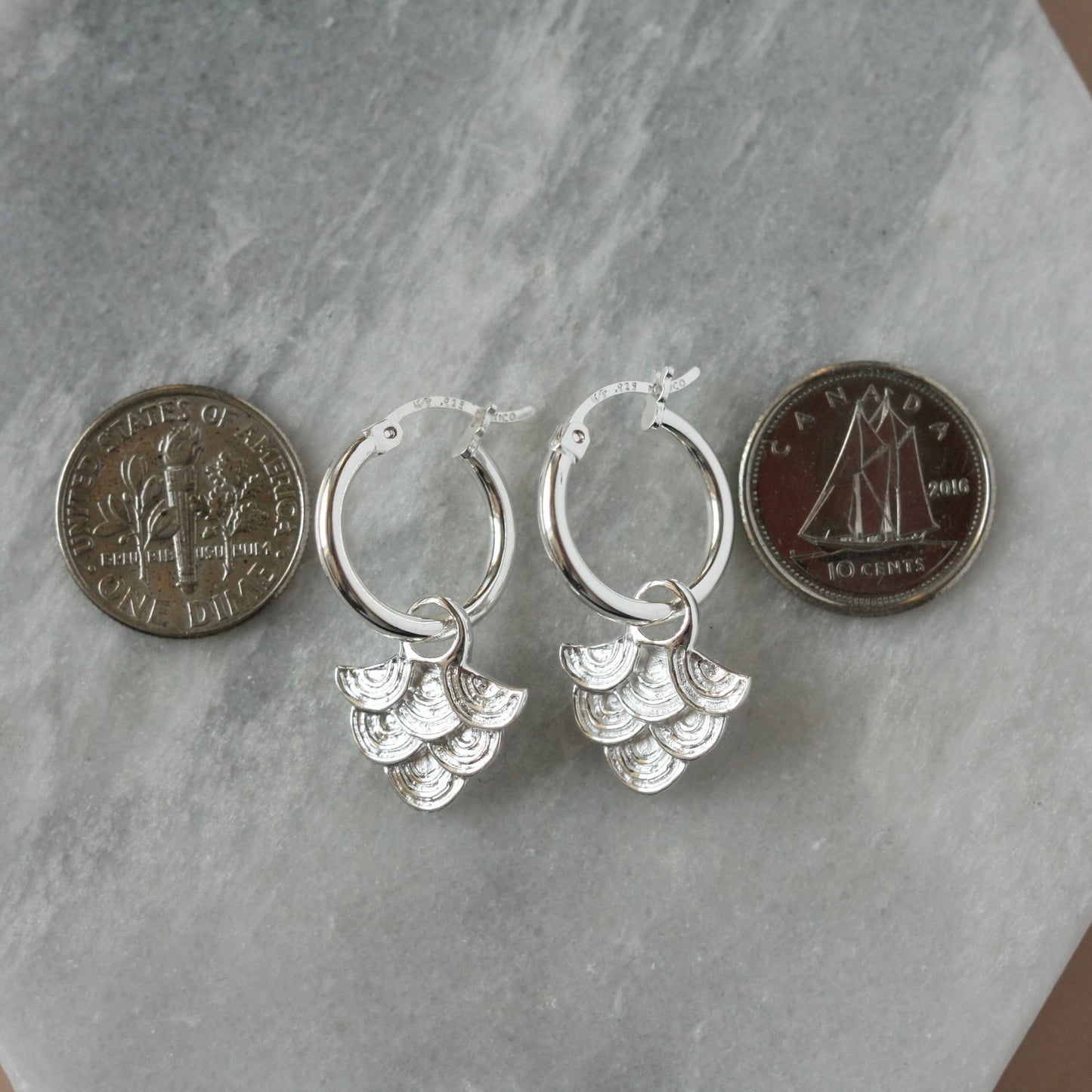 Sterling Silver Small Art Deco Hoop Earrings