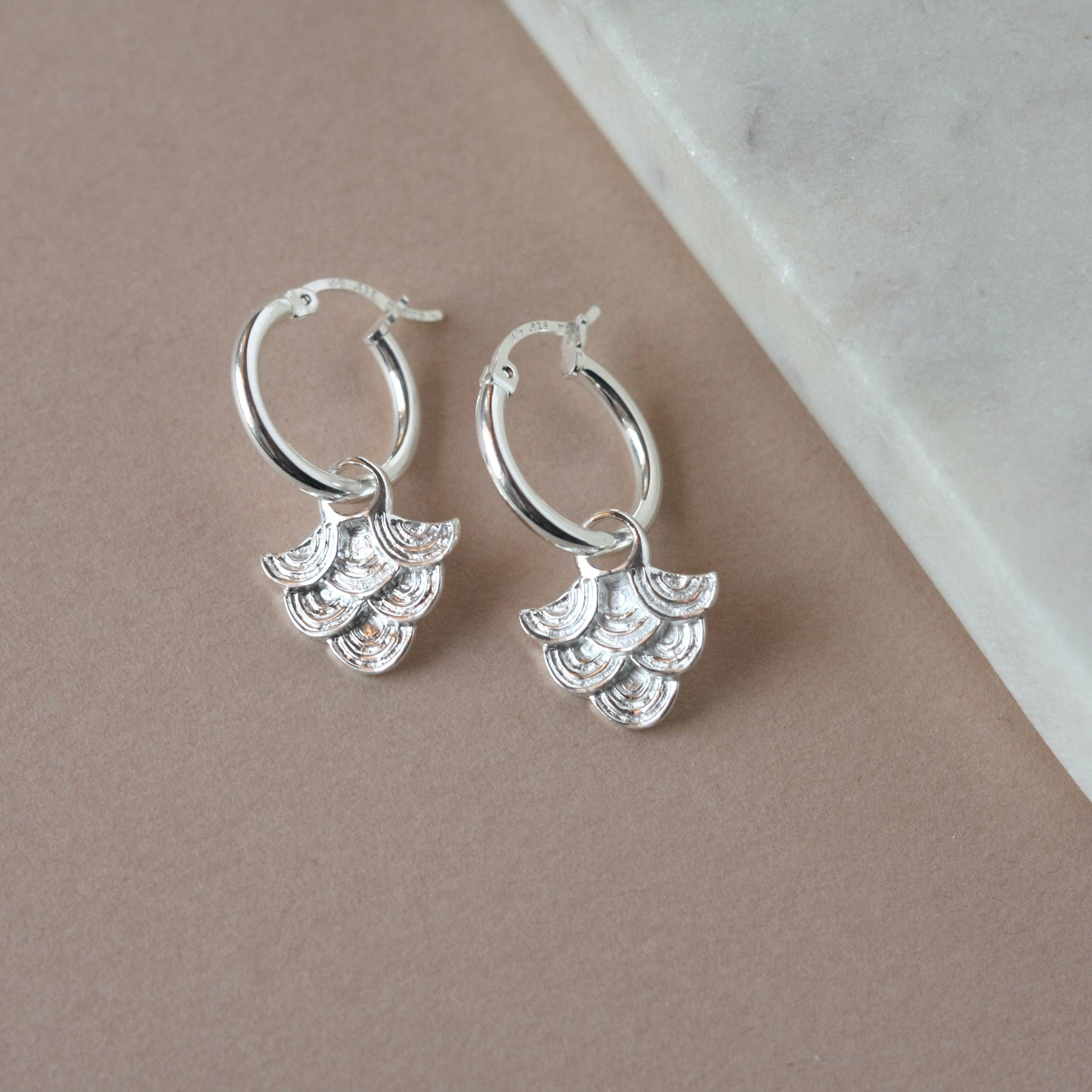 Sterling Silver Small Art Deco Hoop Earrings