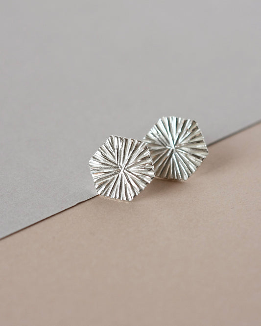 Large Sterling Silver Textured Geometric Stud Earrings