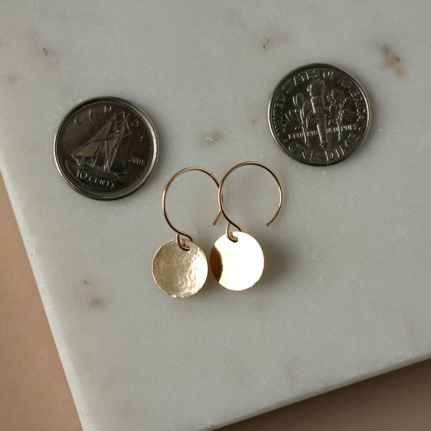 Dainty Hammered Gold Disc Earrings
