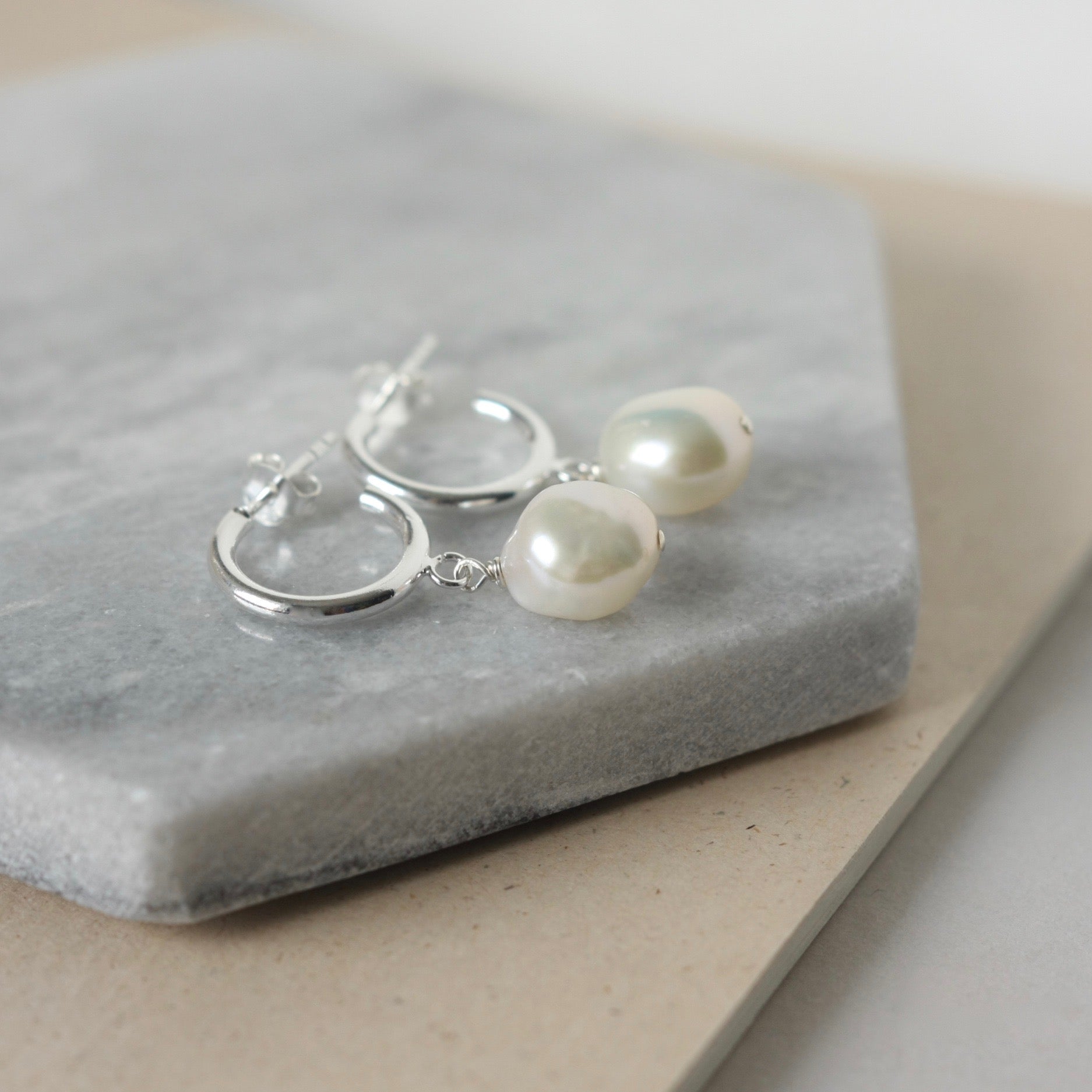 Sterling Silver and Baroque Pearl Hoop Earrings