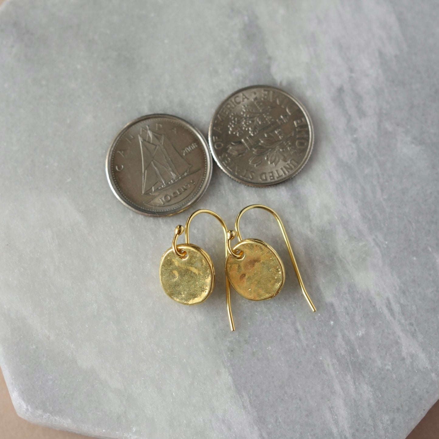 Shiny Gold Disc Dangle Earrings