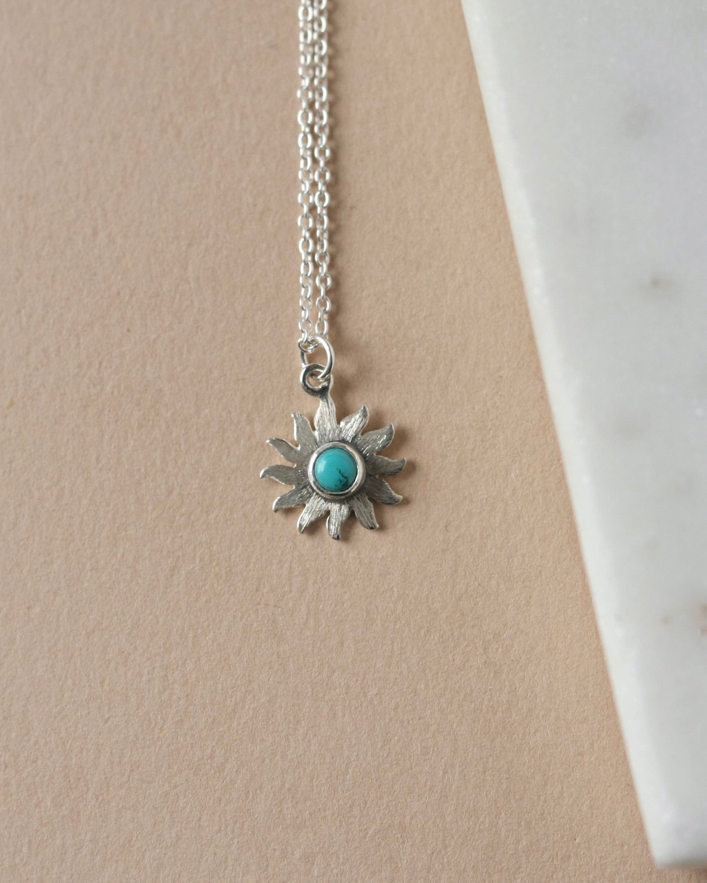 Dainty Sterling Silver Turquoise Sunburst Necklace