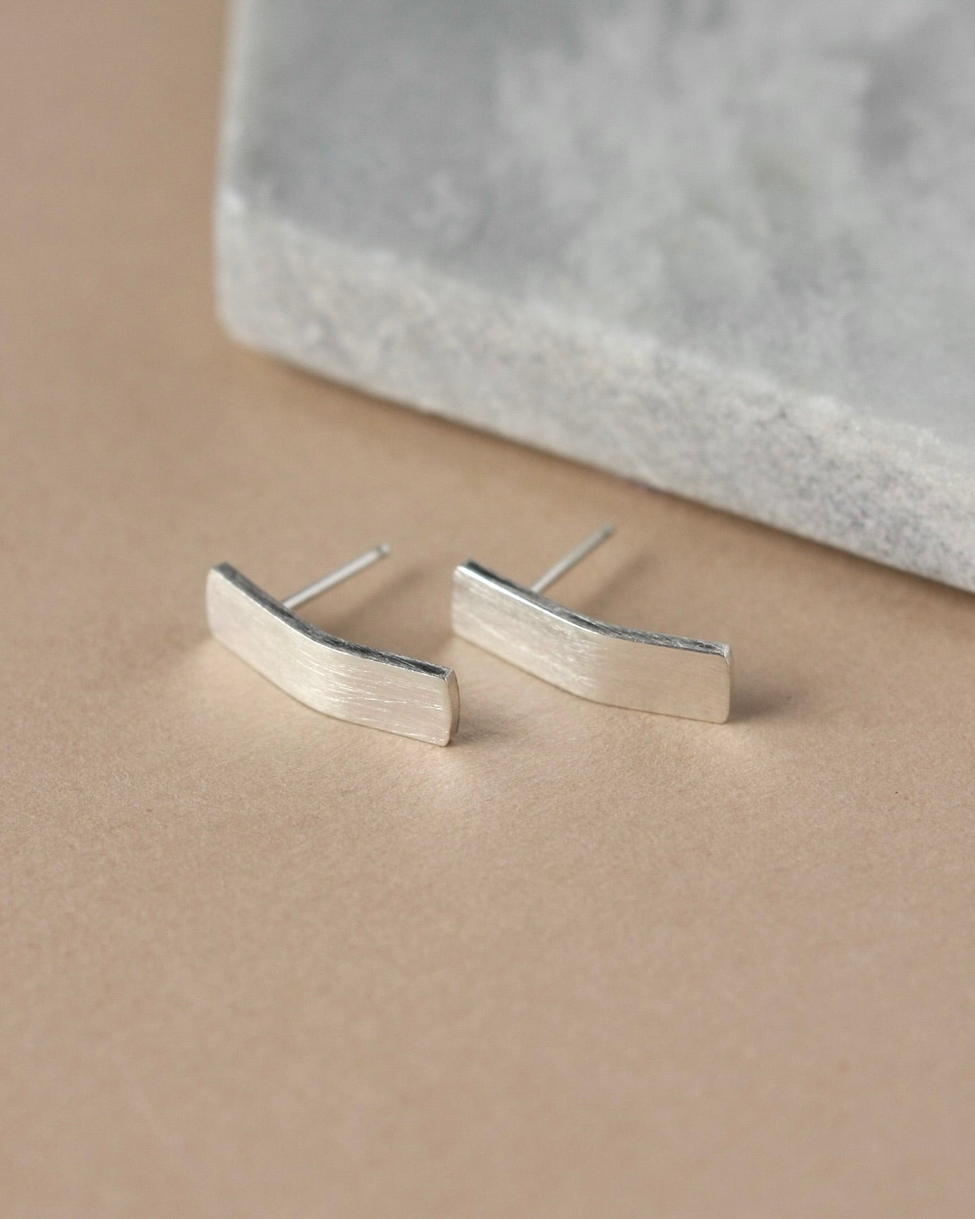 Modern Silver Curved Bar Studs