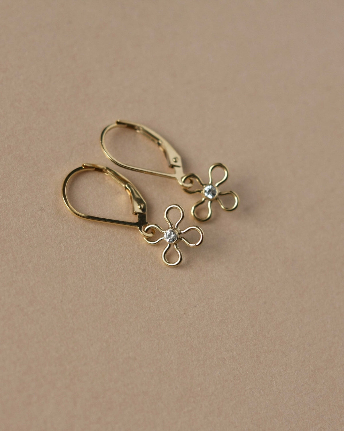 Gold CZ Flower Dangle Earrings