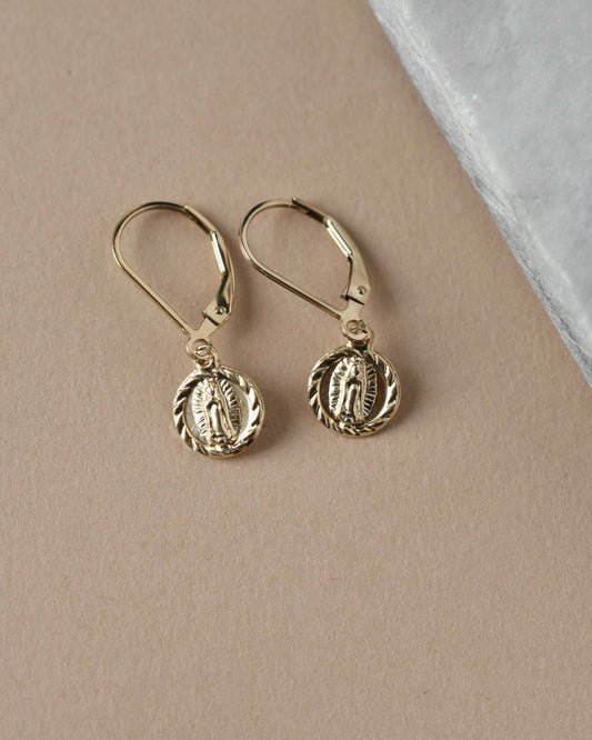 Dainty Round Gold Charm Lever back Earrings