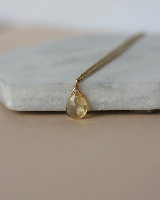Small Faceted Gold Citrine Briolette Necklace
