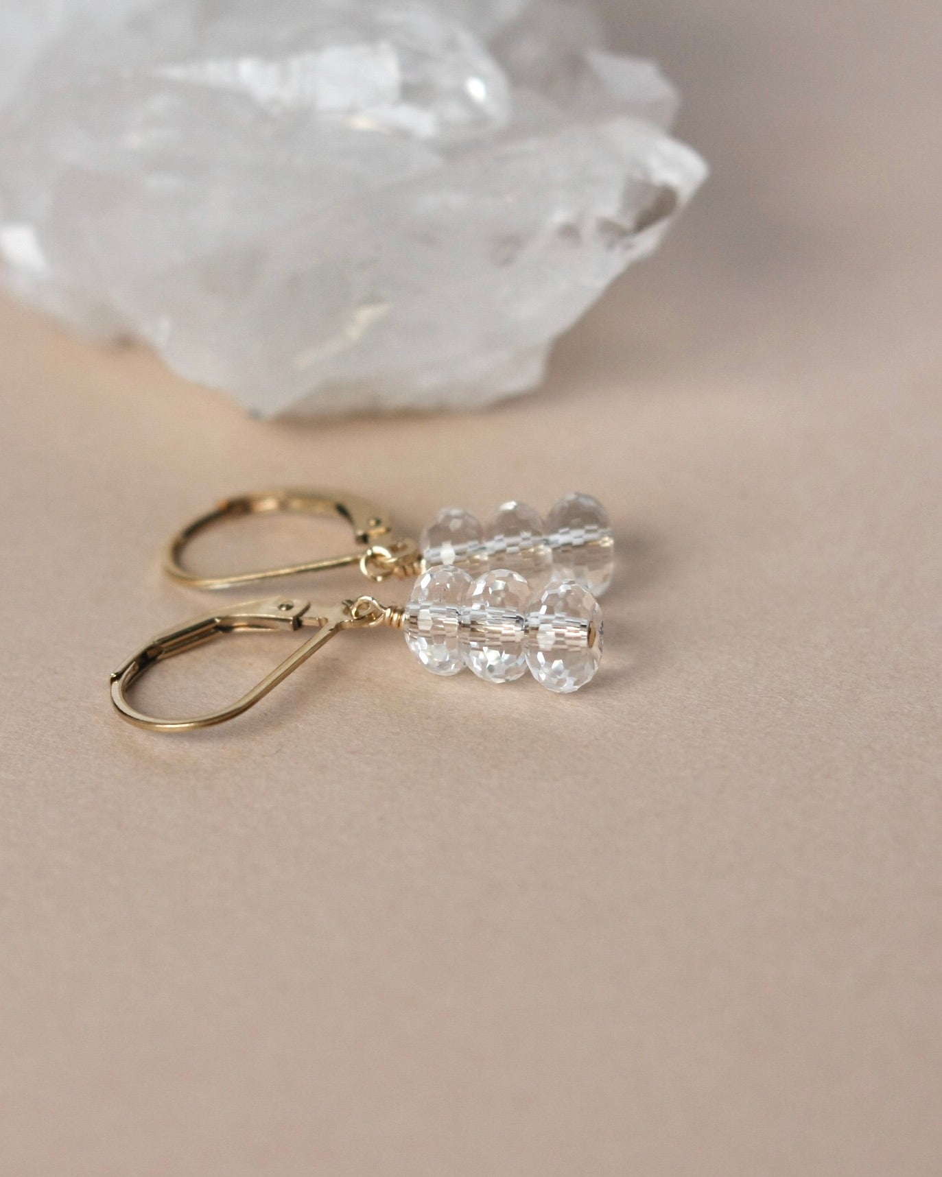 Gold Faceted Crystal Quartz Dangle Earrings