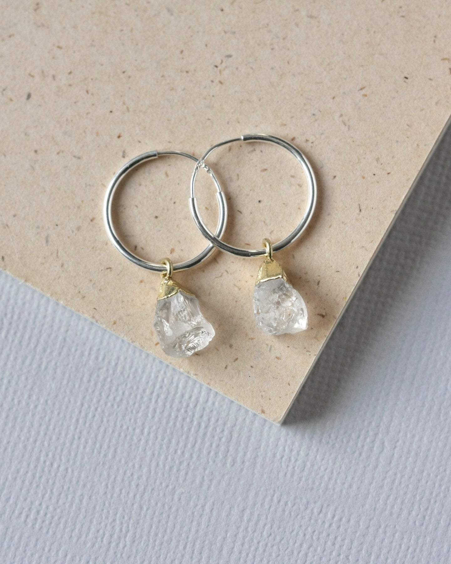 Mixed Metal Quartz Hoop Dangle Earrings