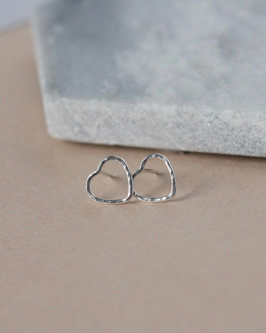 Small Hammered Silver Heart Studs