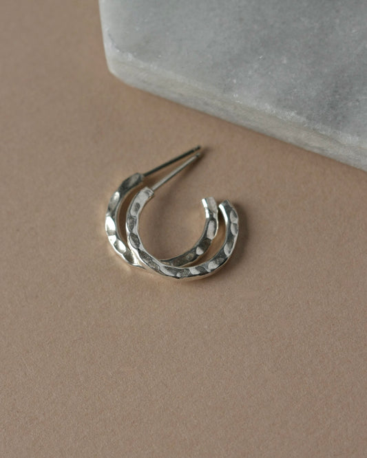 Hammered Medium Size Silver Hoops