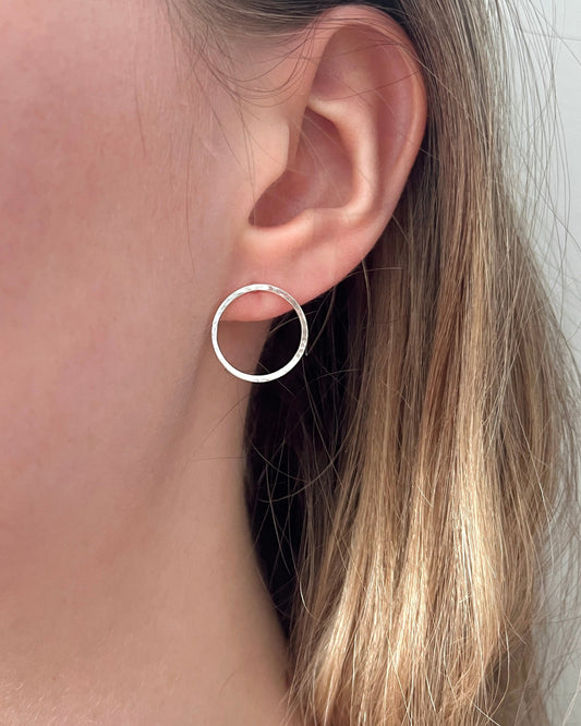 Big Hammered Sterling Silver Open Circle Studs