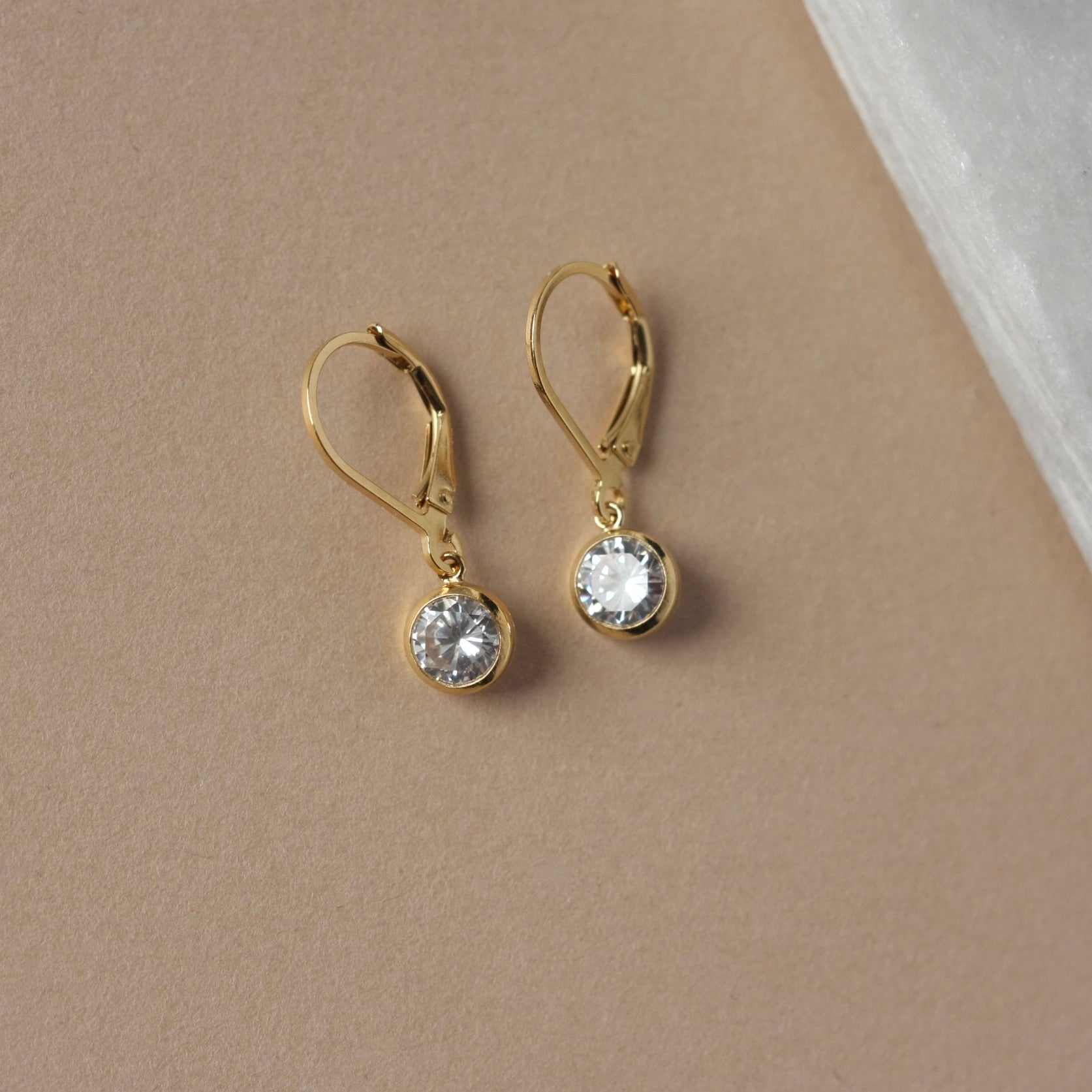 Dainty Gold Cubic Zirconia Dangle Earrings