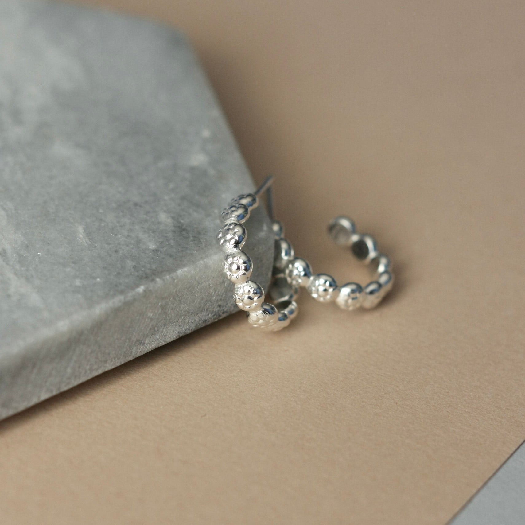 Sterling Silver Flower Hoop Earrings