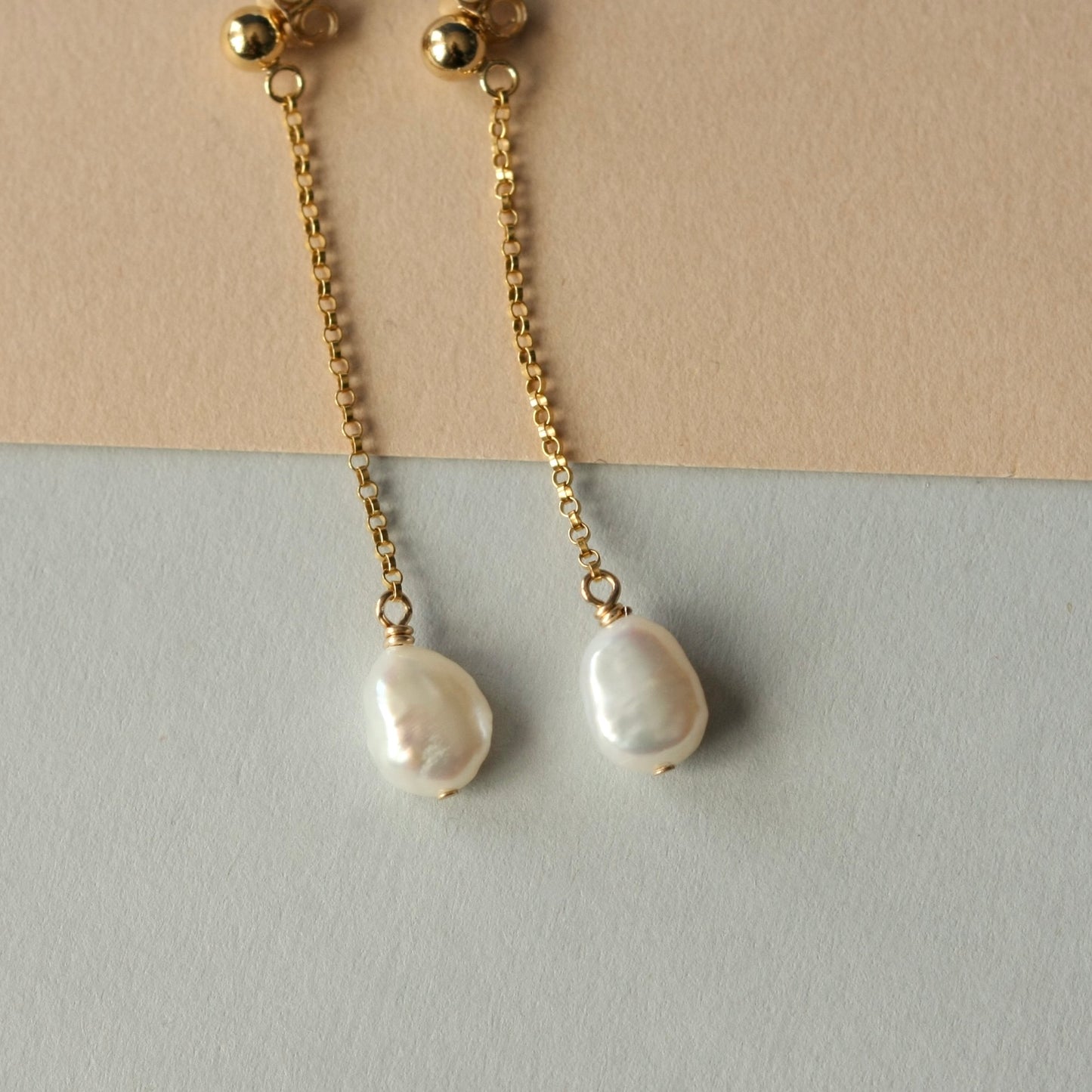 Baroque Pearl and Gold Chain Earrings