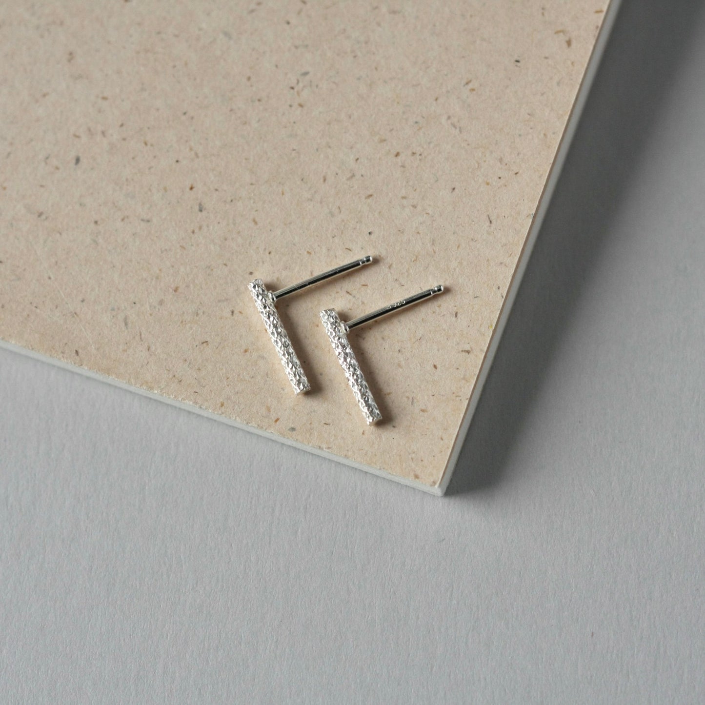 Textured Sterling Silver Bar Stud Earrings