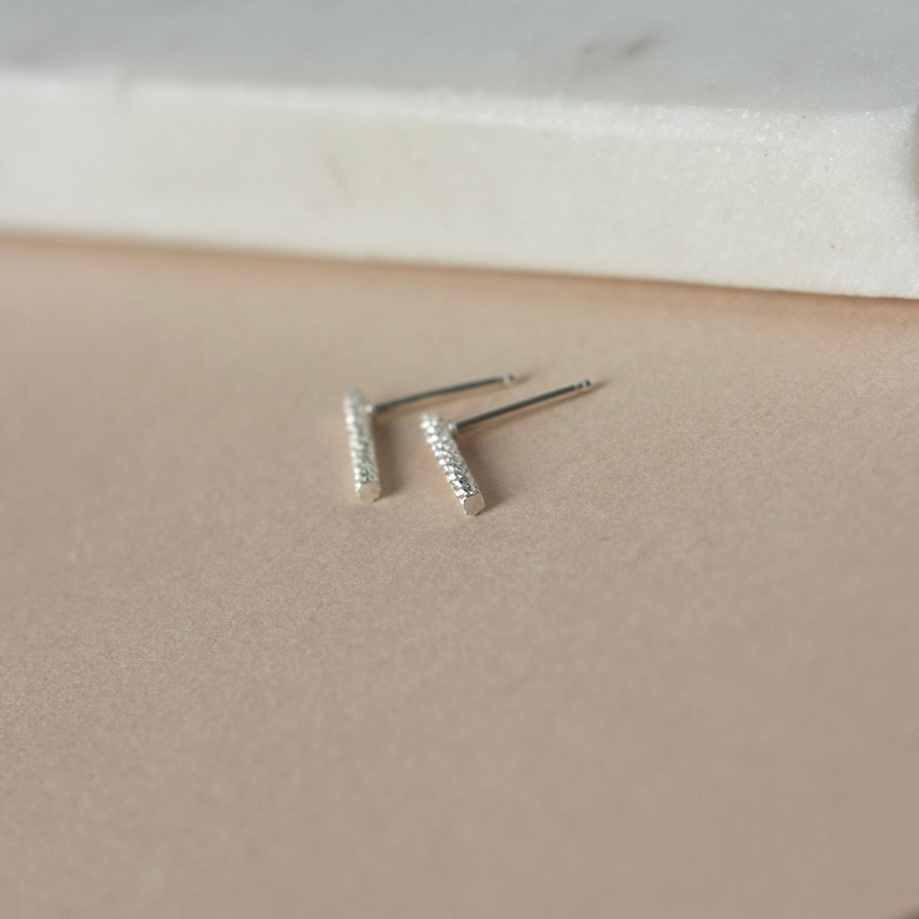 Textured Sterling Silver Bar Stud Earrings