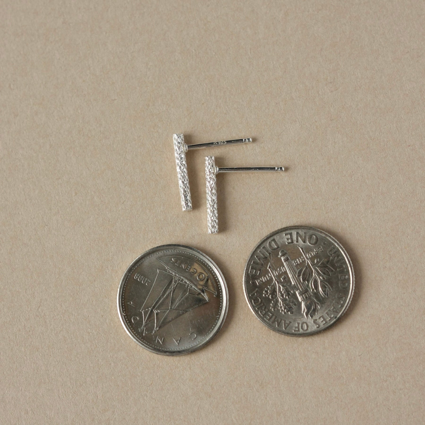 Textured Sterling Silver Bar Stud Earrings