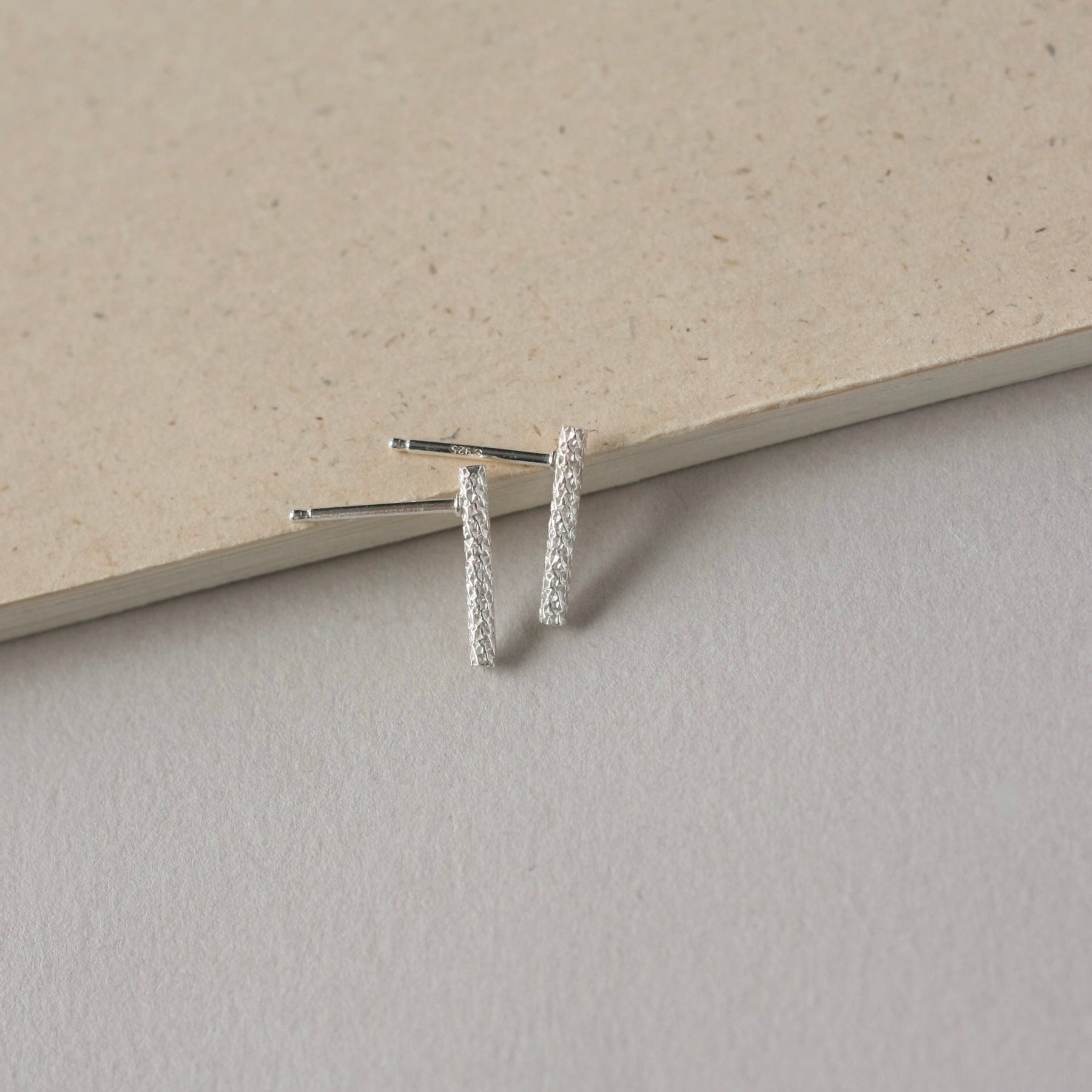 Textured Sterling Silver Bar Stud Earrings