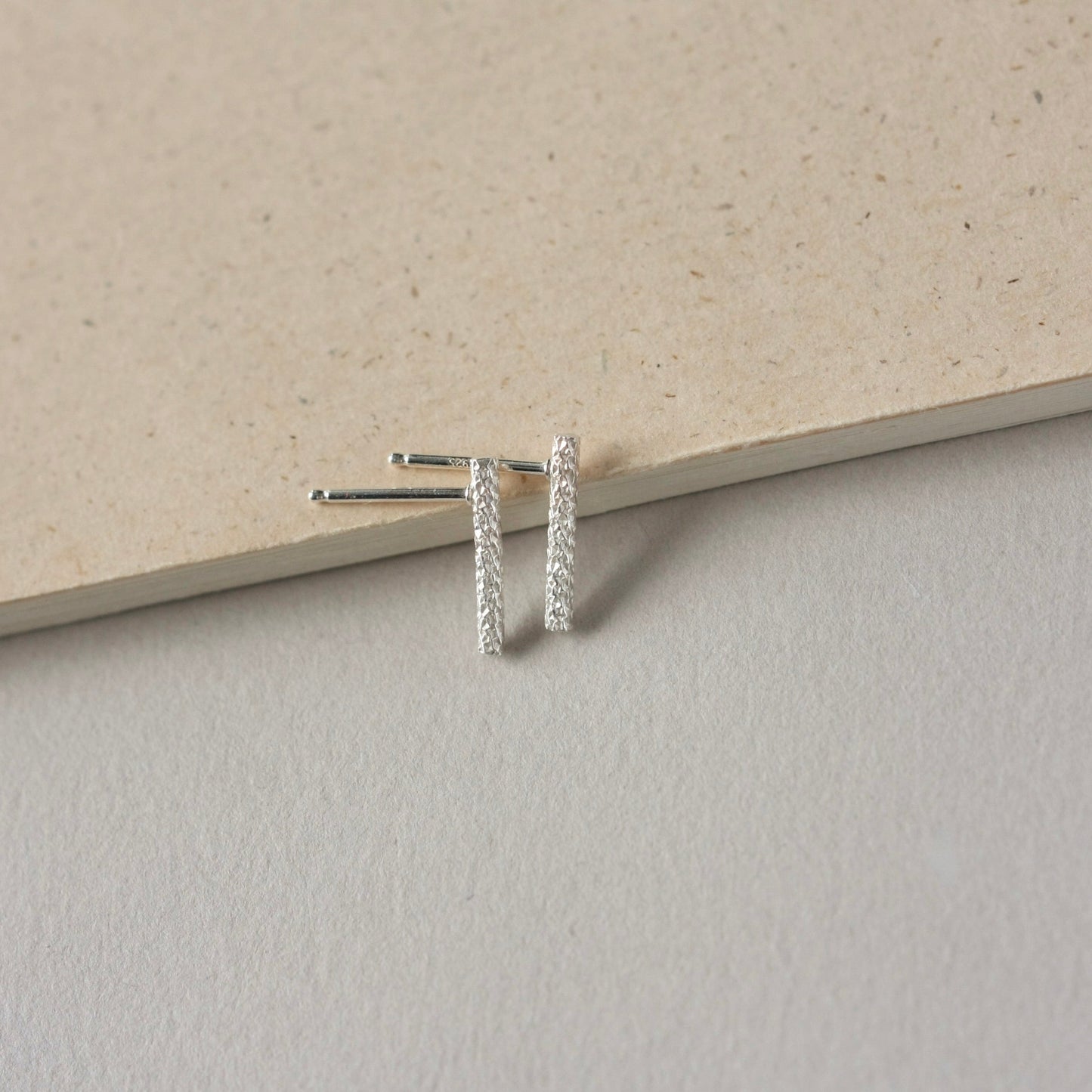 Textured Sterling Silver Bar Stud Earrings