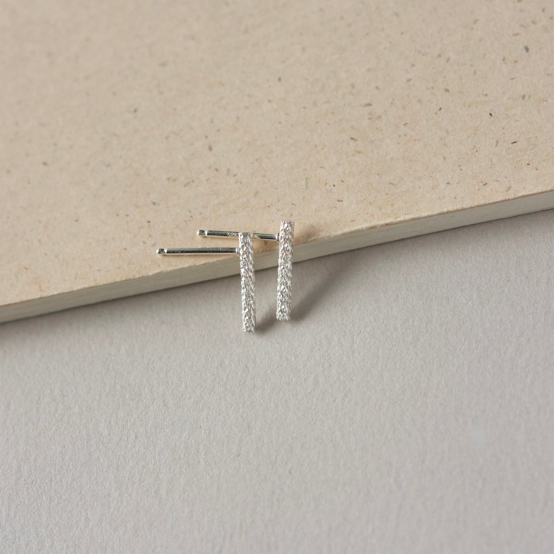 Textured Sterling Silver Bar Stud Earrings