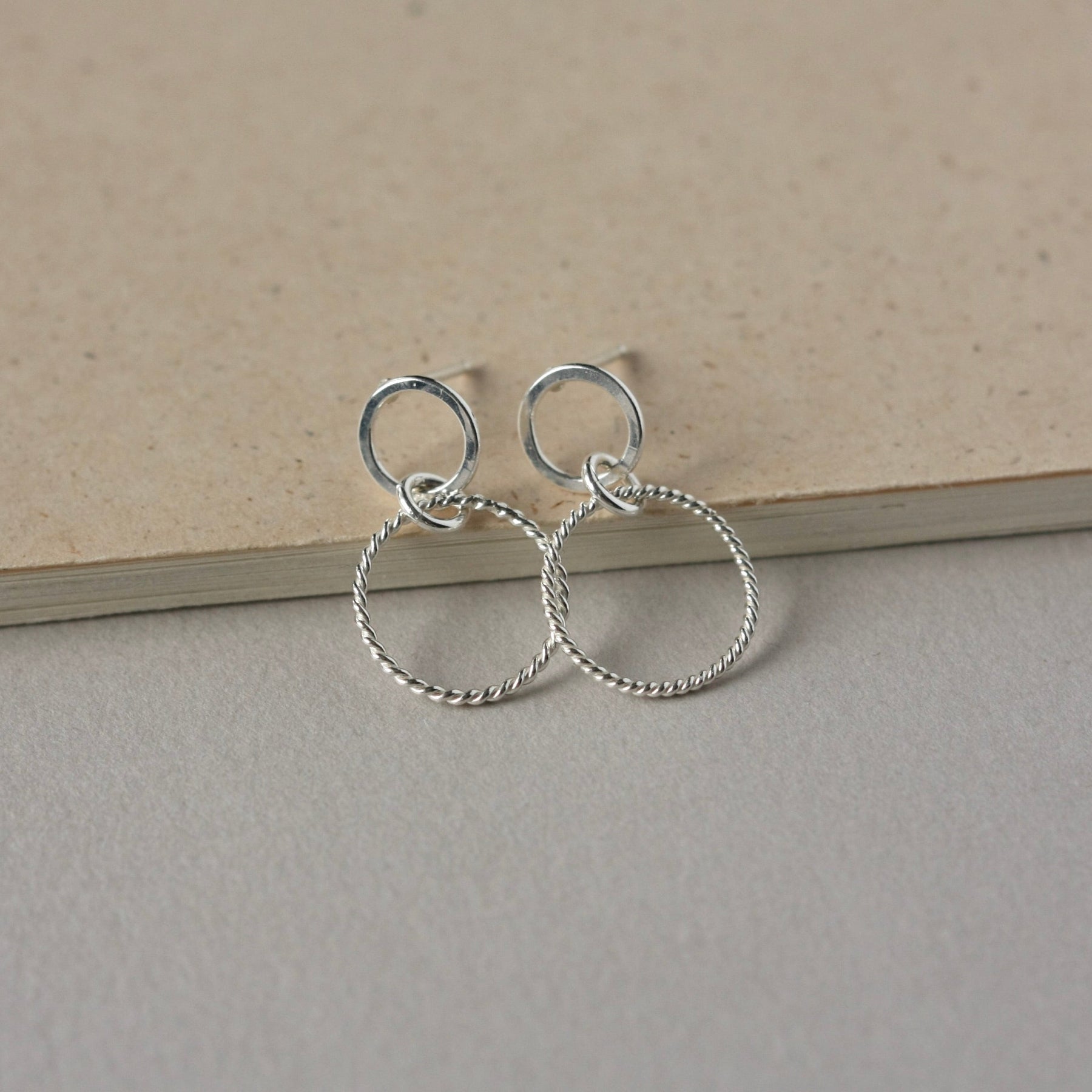 Sterling Silver Double Circle Dangling Studs